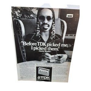 Stevie Wonder TDK vintage 1980 Magazine Print Ad